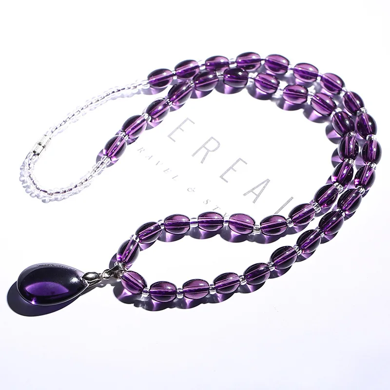 Vintage Fashion Natural Amethyst Stone Jewelry Set for Women Purple Stone Earring Necklace Set Party Jewelry Anniversary Gift