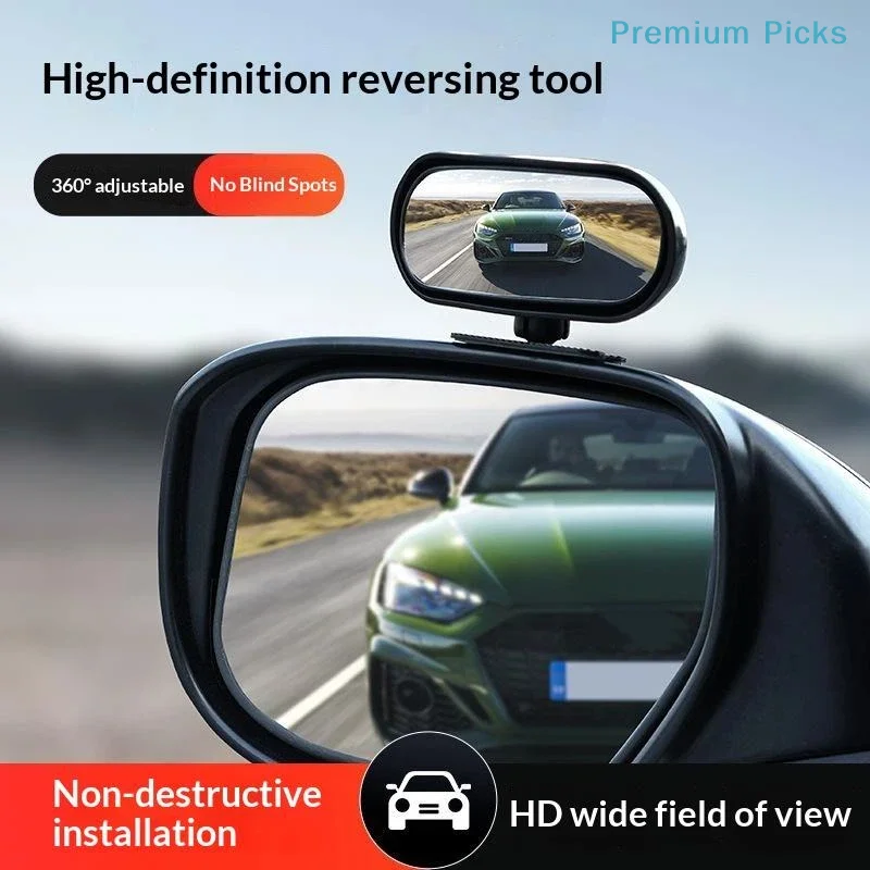 portableWide Angle Car Blind Spot Convex Mirror 360 Degree Rotatable Adjustable Side Rear View Mirror for Road Trip Safety