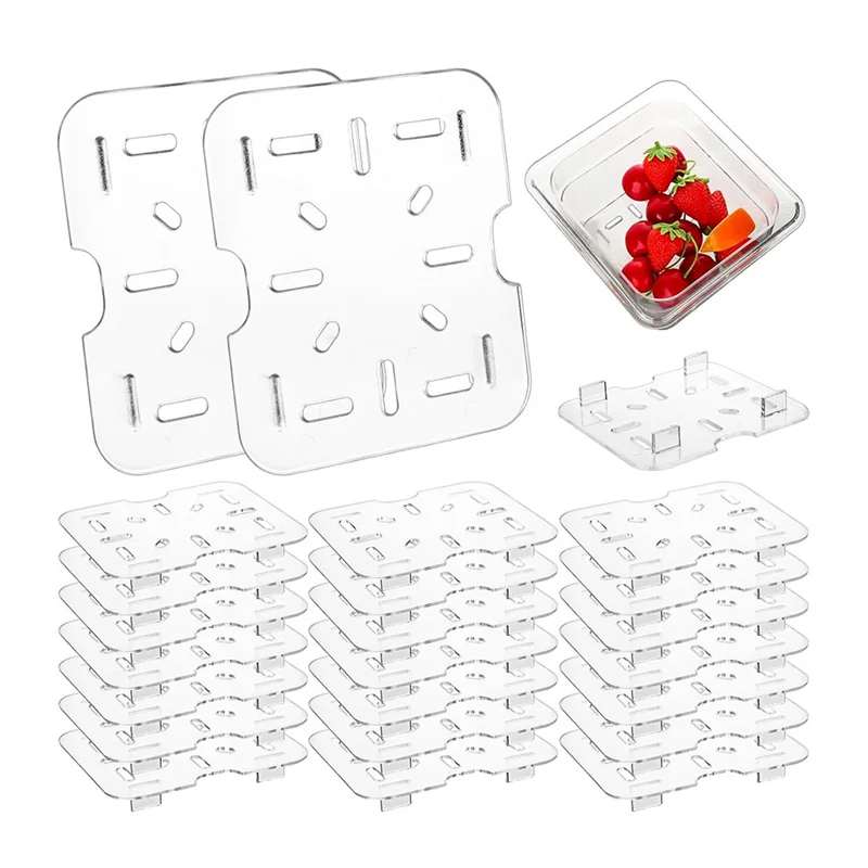 ABKO-Fruit Vegetables Draining Trays–24 Pcs Clear Plastic Drain Shelf For 1/6 Size For Food Pan With Acrylic Grate