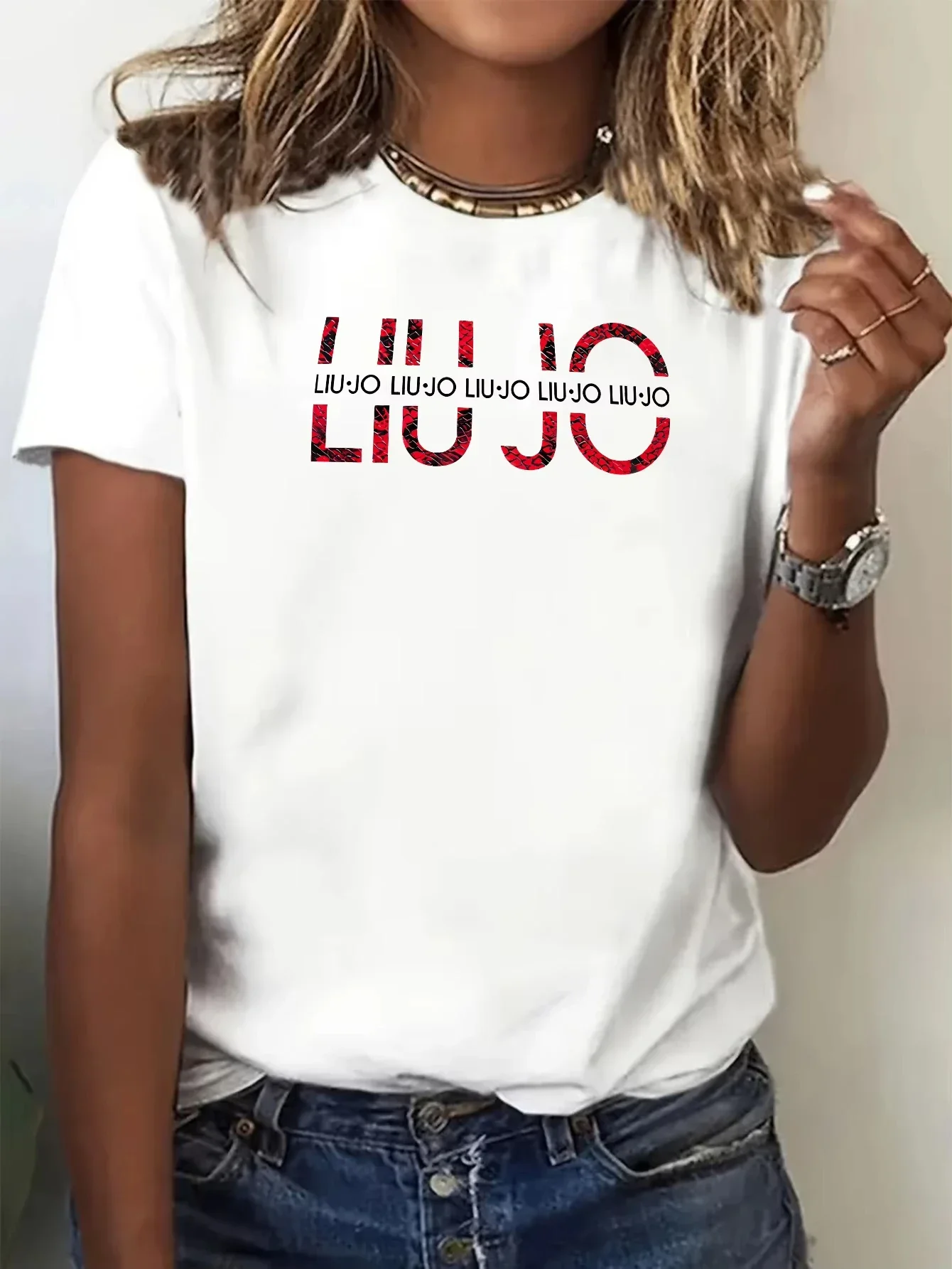 

Liu Jo Women's T-Shirt Crew Neck Short Sleeve Tees Tops Womens T-shirt Women Clothing Streetwear Regular style pure cotton