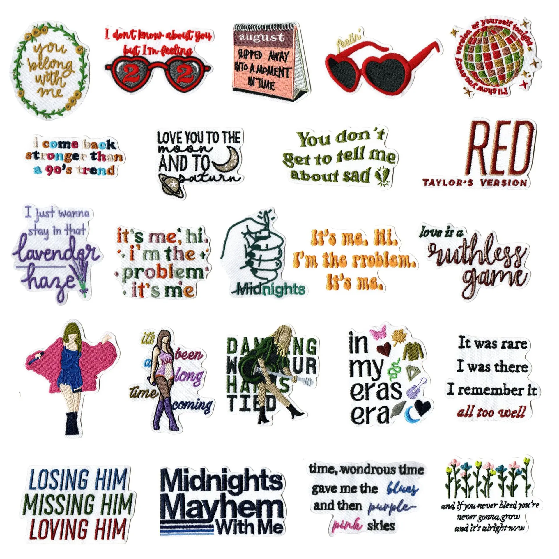 Appliques brodées en tissu avec paroles de chansons de Taylor, citations poétiques colorées, patchs thermocollants, tissu de couture pour fans de la chanteuse, pour T-shirts