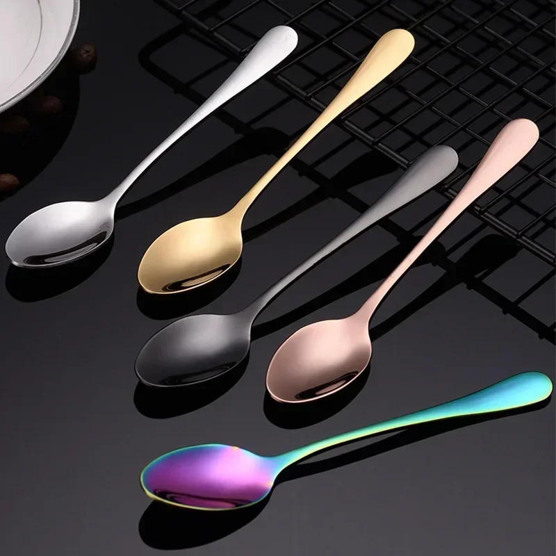 4/6/8/10Pcs Stainless Steel Rainbow Color Teaspoon Cake Fruit Spoons Soup Dessert Coffee Spoon Cutlery Tableware Set Long Handle