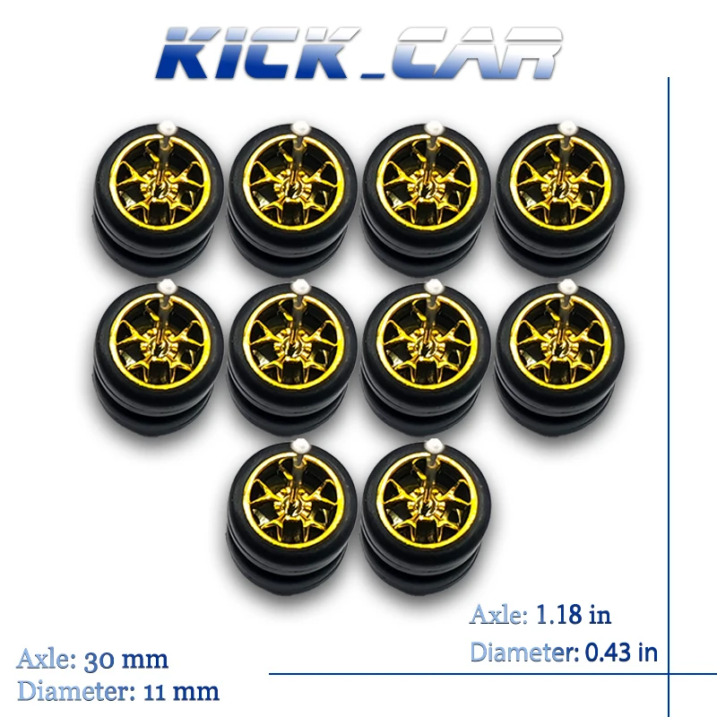 1/64 Wheels with Fixed Rubber Tires Branched Spoke for Toy Model Diecast Cars Refiting Parts for Hotwheels (5 sets for 5 Cars)