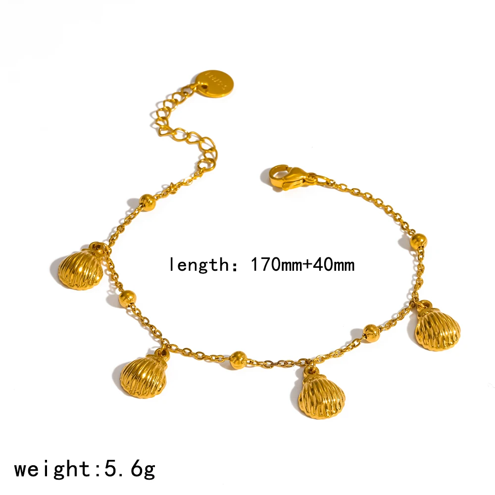 Damen-Fußkettchen aus 316L Edelstahl mit Seestern- und Muschelmotiv, goldfarbene Kette, modischer Sommer-Strand-Schmuck, wasserdicht – Detail 6