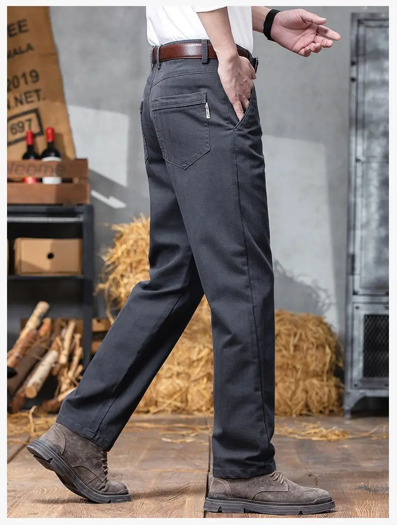 Herbst-Winter Herren Einfarbige Lässige Baumwollhose Dehnbare Anzughose Formelle Business-Baggy-Hose Klassische Schwarze Marineblaue Hose – Detail 9