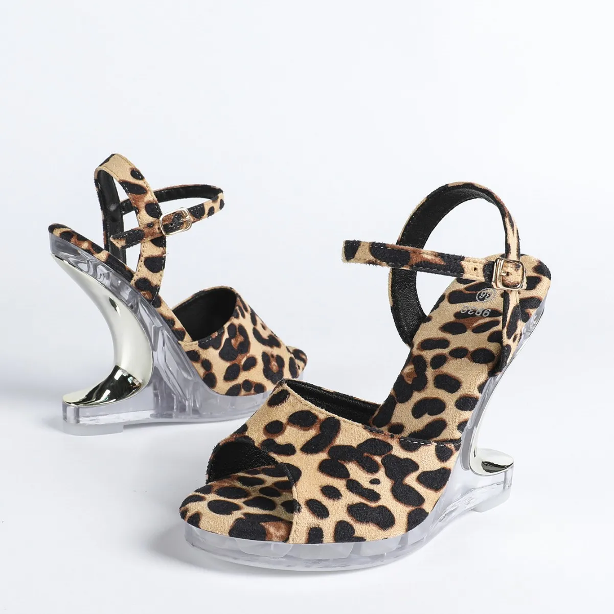 Wedge Heel Women's Summer New Sexy Crystal Transparent High Heels Glass Wedge Heel Patent Leather Sandals High Heels LFD-9930-5 view 3