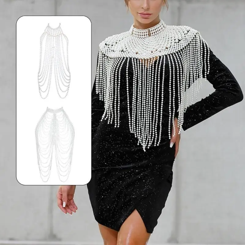 

P9FE элегантный плащ с жемчугом для Cheongsam, накидка на плечо с бахромой, официальная вечеринка, цепочка на плечо, накидка на