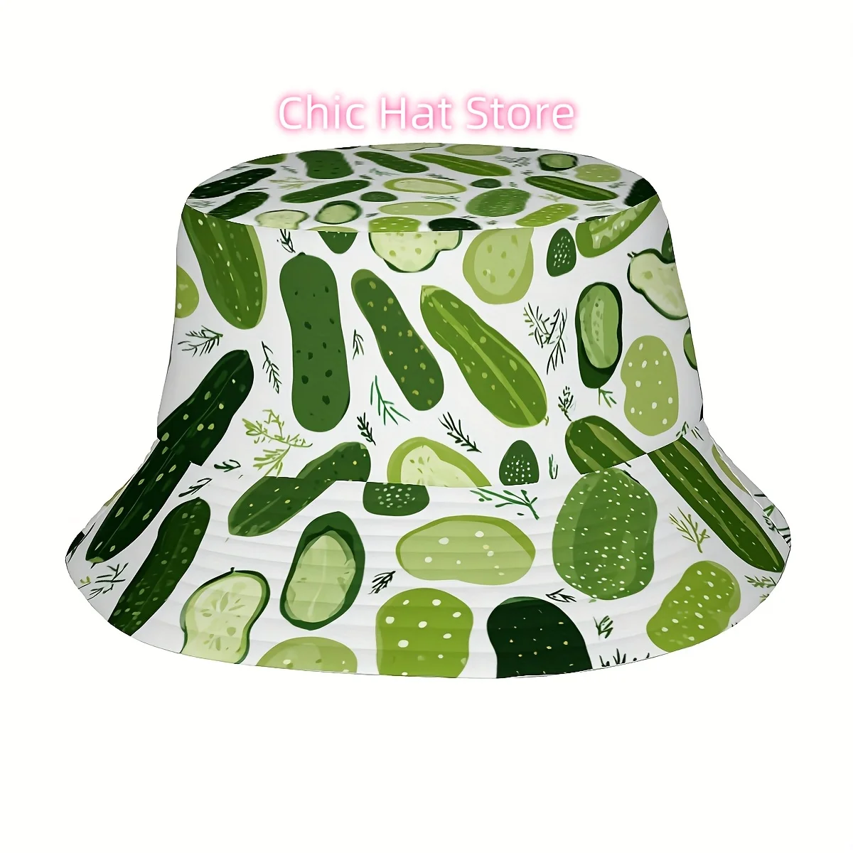 1pc with a Cucumber Design Unisex Printed Bucket Hat, a Fashionable Accessory with a Playful Character, Perfect for Outdoor Acti