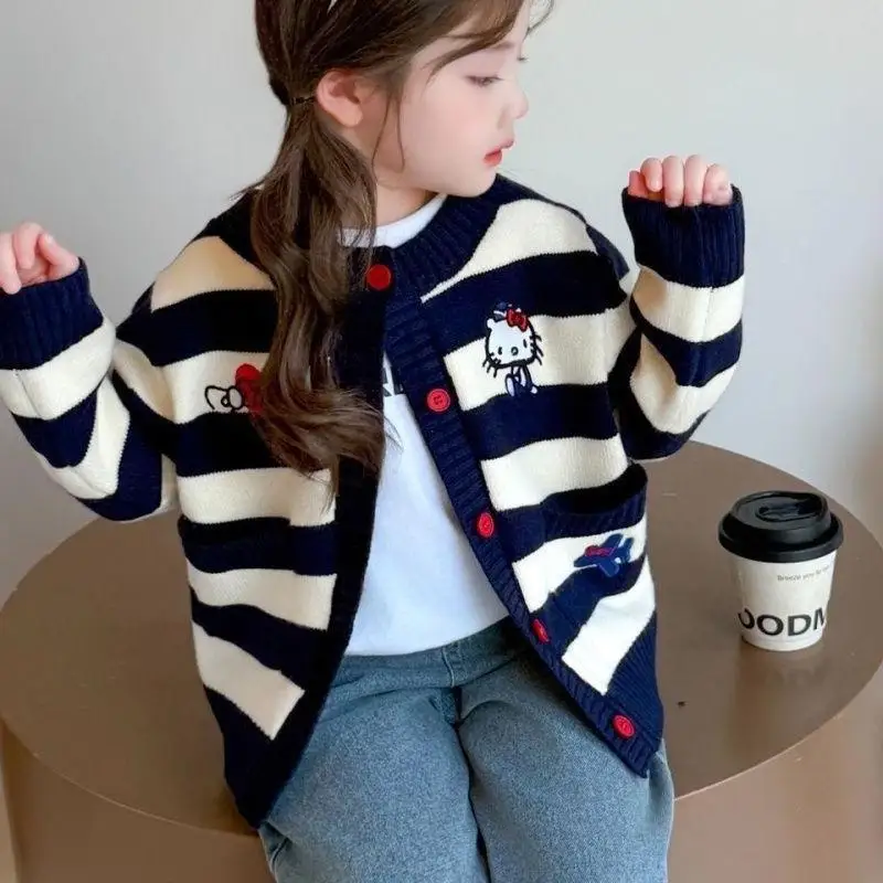 سانريو فتاة محبوك سترة مرحبا كيتي Kawaii أنيمي أزياء الشتاء طالب عارضة المتسكعون ملابس الأطفال هدية الكريسماس