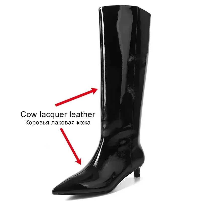 JOZHAMTA Size 34-43 Knee High Boots For Women Genuine Leather Sexy Pointy Kitten Heels Shoes Winter 2025 Wide Calf Long Boots