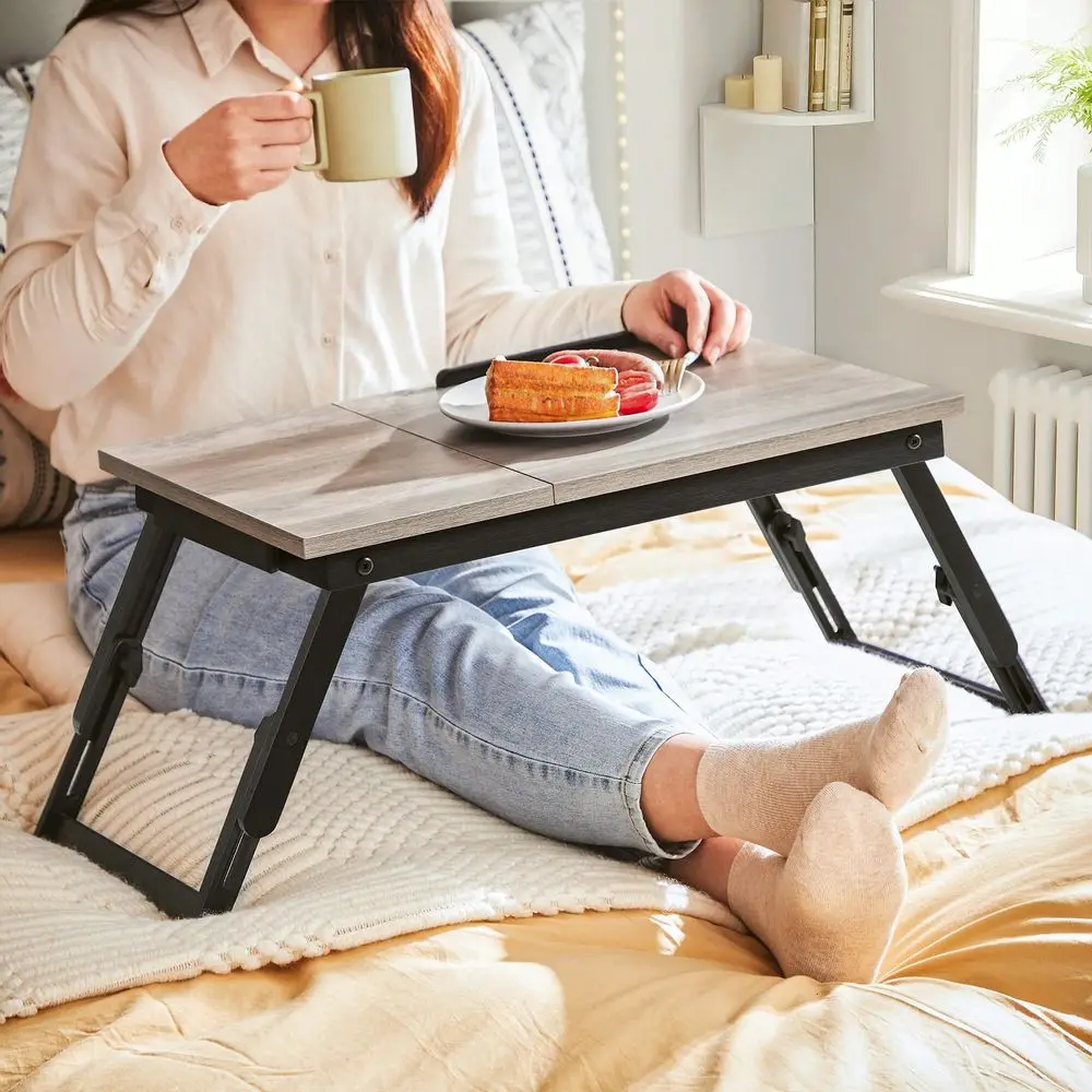 

Adjustable Laptop Desk, Tilting Top For Bed Or Sofa, Height Adjustable Folding Legs Breakfast Serving Tray, Fits Up To 15.6 Inc