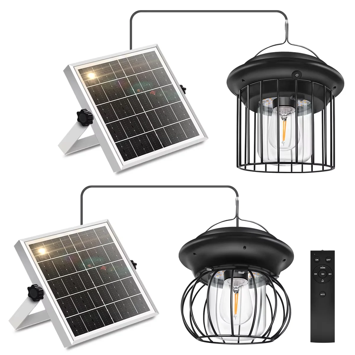 Solar Pendant Light IP65 Waterproof, Dimmable Solar Shed Light with Remote Control Timer for Patio Gazebo Barn Garage Yard Decor