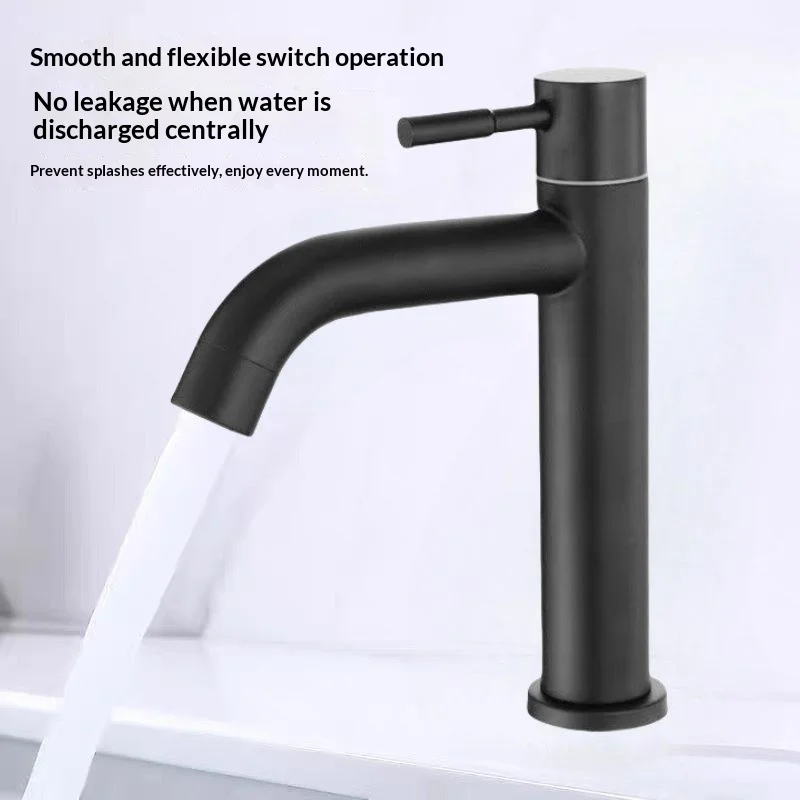 Stainless Steel Cold Water Basin Tap Brushed Single Lever Vanity Sink Faucet Anti-rust Anti-leak Aerator Accessory Pack Included