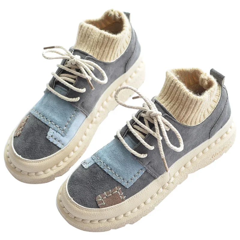 

Mori Girl Japanese Women's Booties Flat Boots Wool Tube Literary Retro Lace-Up Single Shoes Flat-Bottom Comfortable Casual Shoes