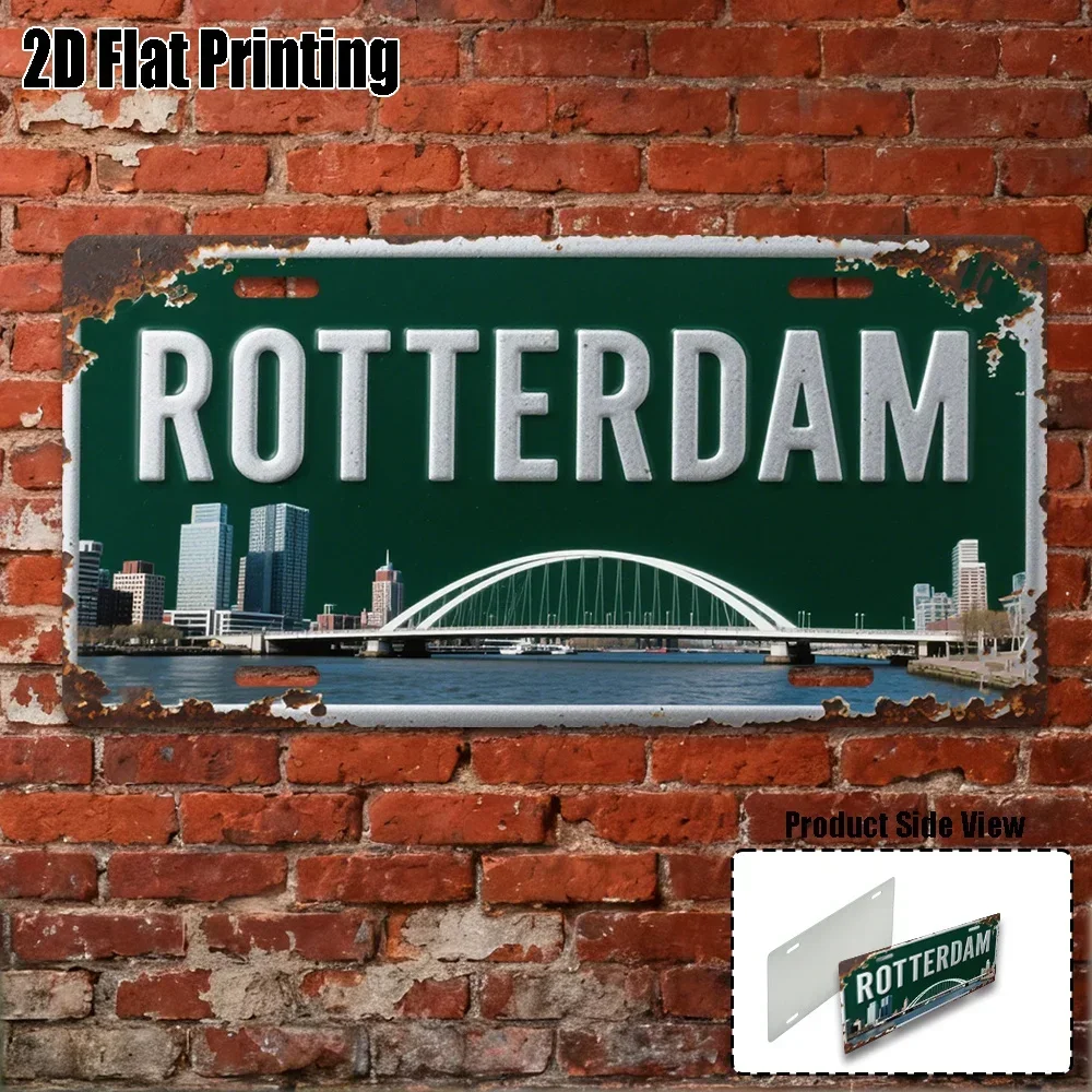 2D Flat,1pc, Vintage Sign, Only for decoration, Yard Signs & Wall Art , Rotterdam Sign, Dutch Urban Riverside Style Decor
