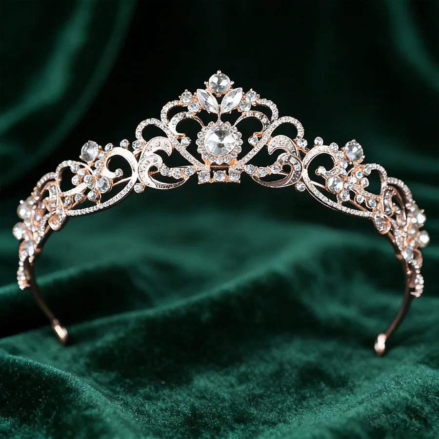 Vintage palace-style hollowed-out rhinestone alloy crown headwear, fully adorned with sparkling crystal accessories image 5