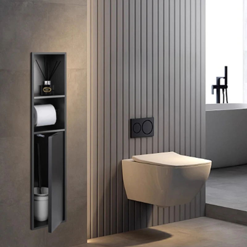 Stainless Steel Recessed Niche, Rustproof Built-in Shelf, Fingerprint Proof Toilet Holder, Waterproof 2-Tier Bathroom Organizer