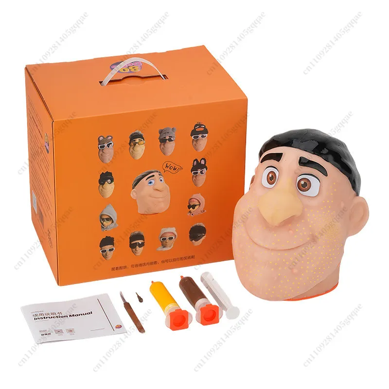 Man Head Pimple Popping Toy with Tweezers Anxiety Stress Relief Acne Popping Cleansing Fidget Toy Blackheads Removal Decompressi