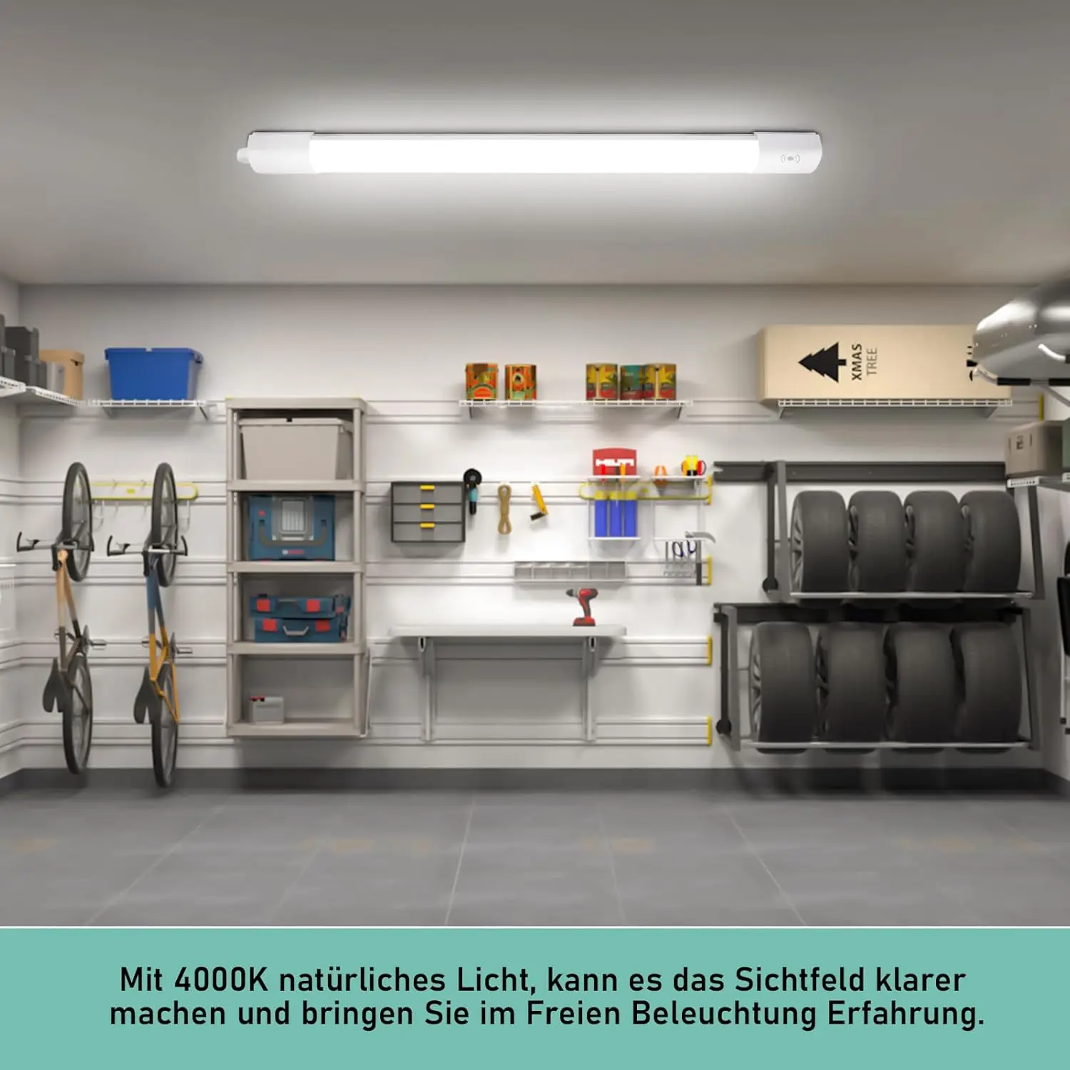 2/4 Stück 45 W LED-Nassraumleuchten mit Bewegungssensor, 4000 K, 150 cm, IP66 verknübbare Deckenröhrenlampe für Büro, Garage, Flur – Detail 6