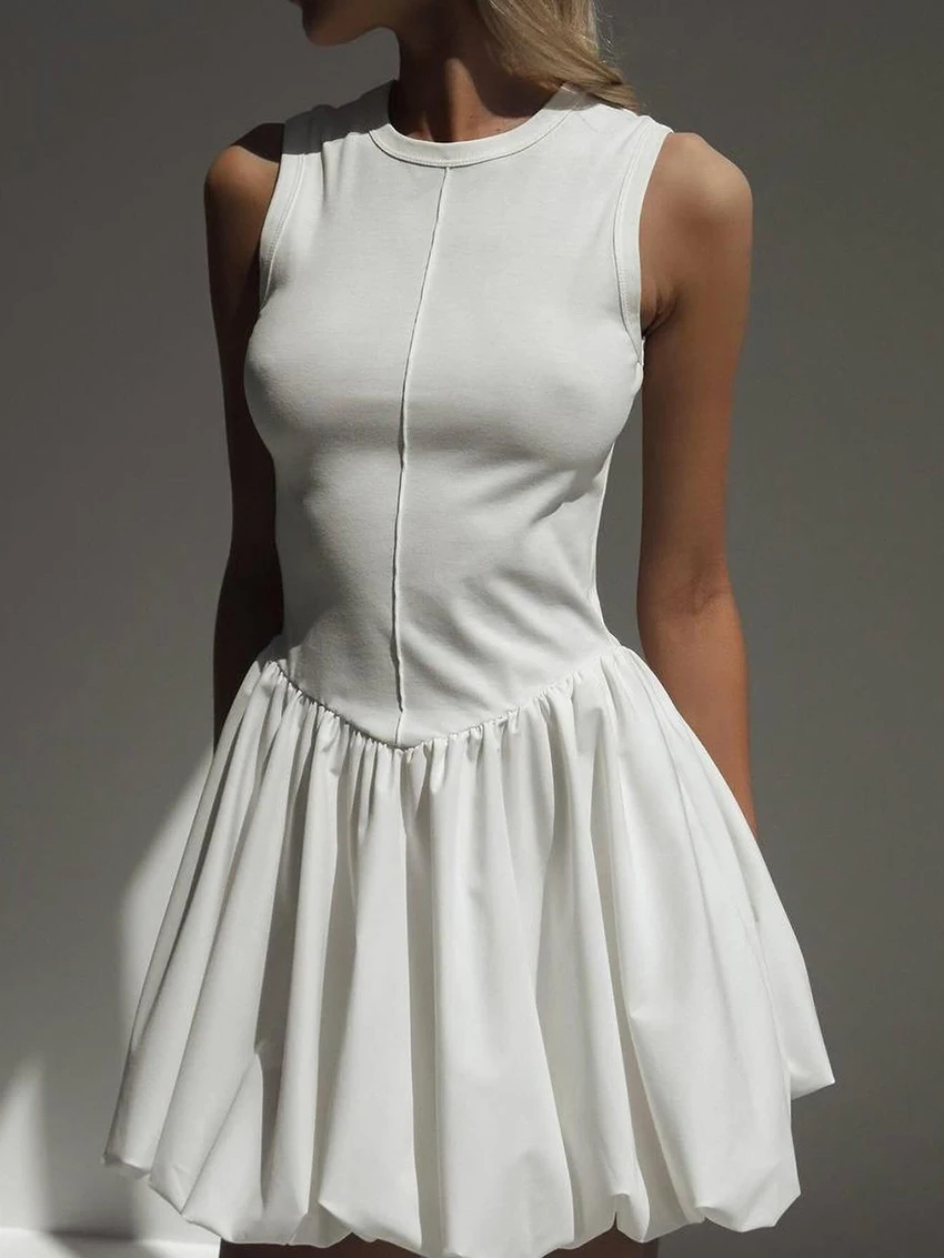 

Marthaqiqi Knitted Ladies Pajama O-Neck Sleepwear Sleeveless Nightgown Bare Shoulders Nightwear Mini Dress Casual Female Nightie