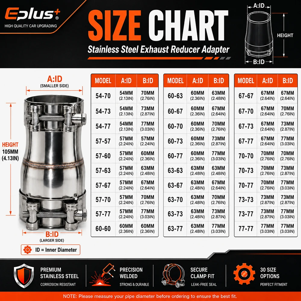 ID Range 54-77mm Car Moto Stainless Steel Exhaust Pipe Reducer Adapter Pipeline Universal No-Weld Installation Connector