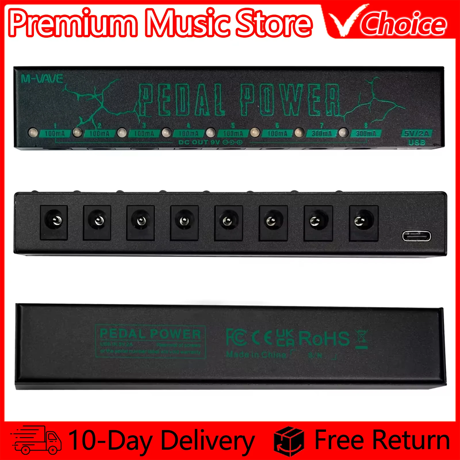 M-VAVE Guitar Pedal Power Supply 10 Isolated DC Outputs For 9V Effect Pedal  Electric Guitar Pedal Power Guitar Accessories Part