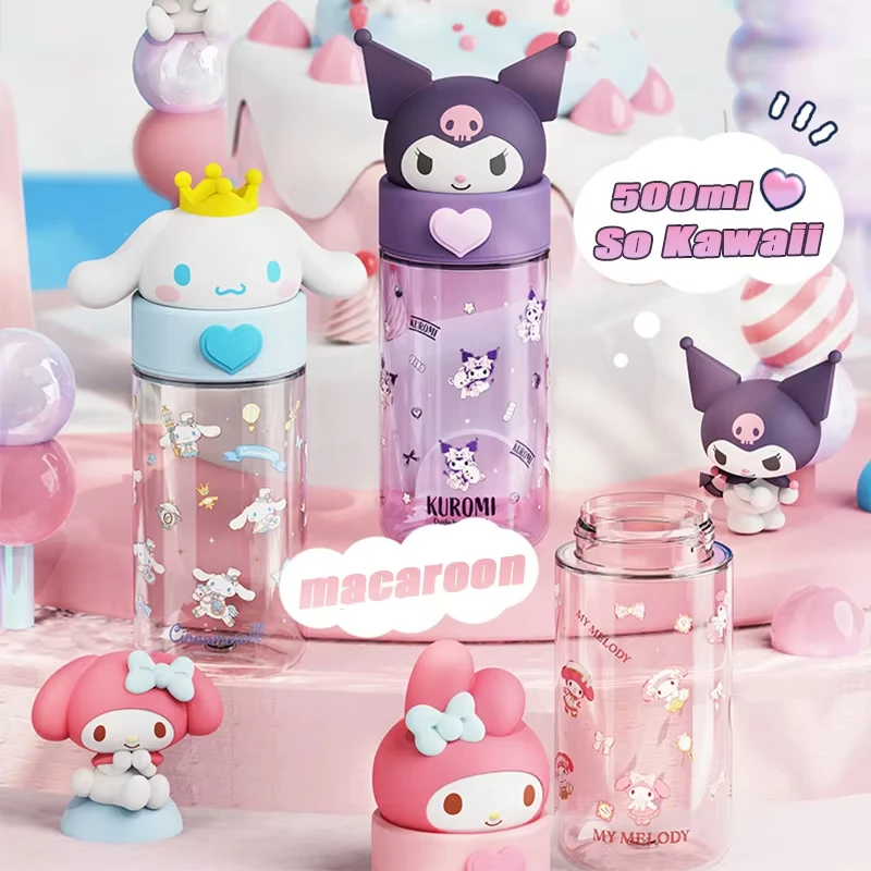 500Ml Kawaii Sanrio Dolls Transparent Cup Cartoon Hello Kitty with Lid Plastic Kuromi Melody Kids Bottle Water Cup Girls Gifts