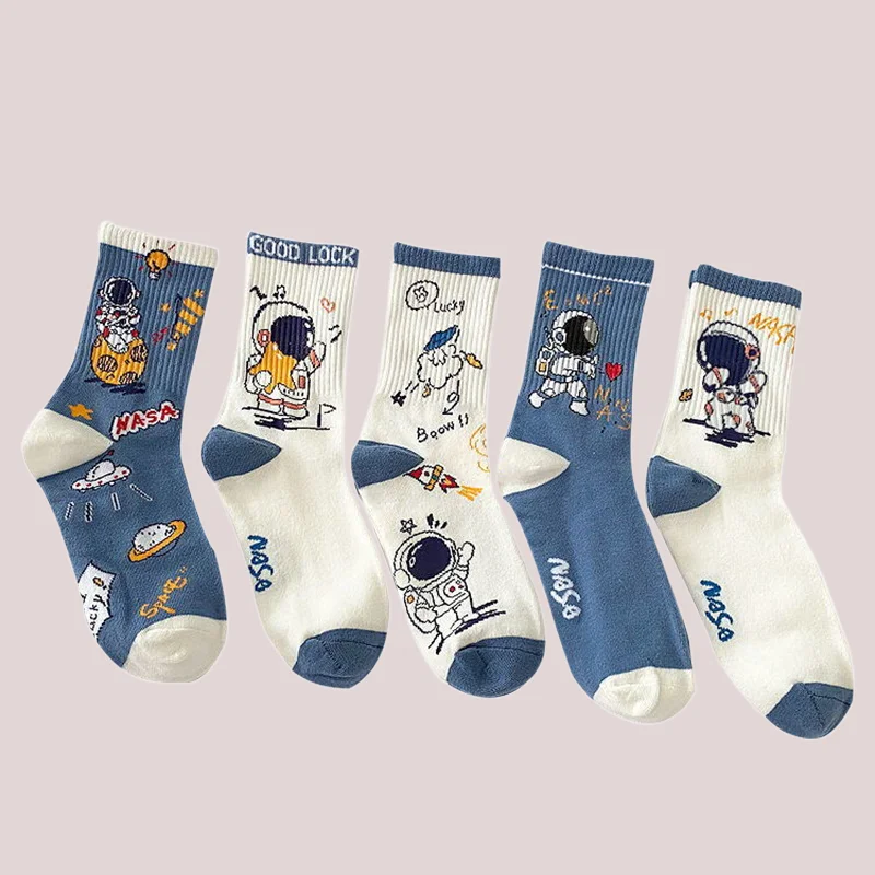 5/10 Pairs High Quality Men's Spring Mid length Socks Cartoon Socks High Top Cotton Socks Men Women Versatile Trendy Socks