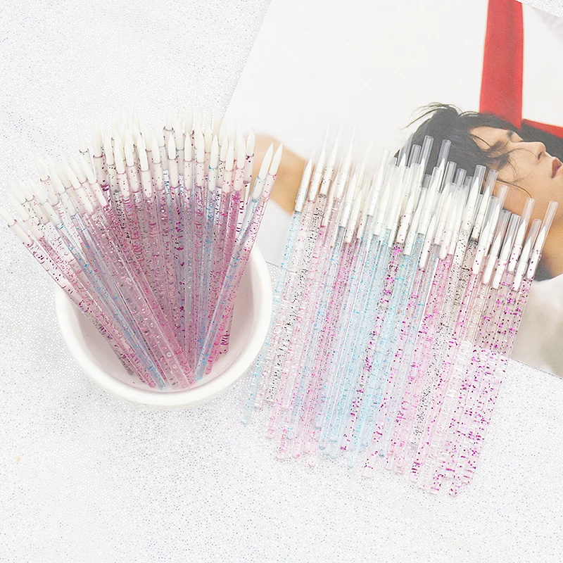 50pc 일회용 아이 라이너 메이크업 브러쉬 크리스탈 핸들 소프트 섬유 립 라인 아웃 라인 브러쉬 아이 섀도우 블렌딩 애플리케이터 뷰티 도구