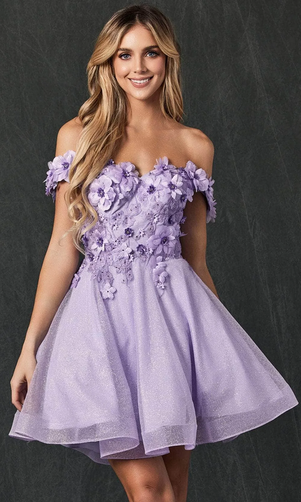 Lilac Tulle Off the Shoulder Prom Dresses Mini Sweetheart Sequins 3D Flowers Graduation Dress Teen\'s Exquisite Party Gowns 2024