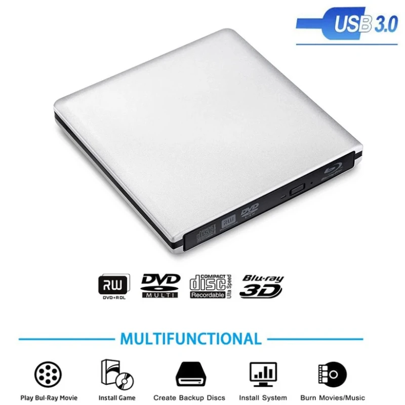 External USB3.0 Bluray Burner Writer Optical BD-RE Recorder 3D BD-ROM Blu-Ray Reader Bluray Play DVD Recorder for Laptop/Desktop