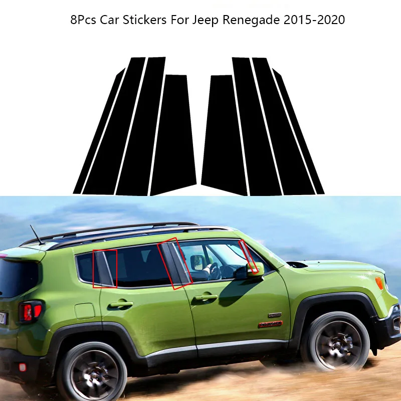 

8Pcs Carbon Fiber Black Polished Pillar Posts Window Trim Cover BC Column Stickers For Jeep Renegade 2015-2020 Chromium Styling