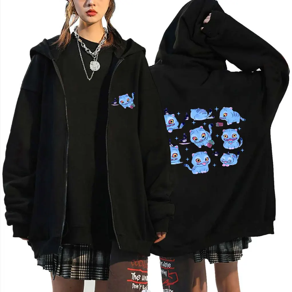 Kpop Demon Hunters Graphic Zipper Hoodie Cute Funny Derpy Tiger Print Jacket Coat Men Women Fashion Cartoon Trend Zip Up Hoodies