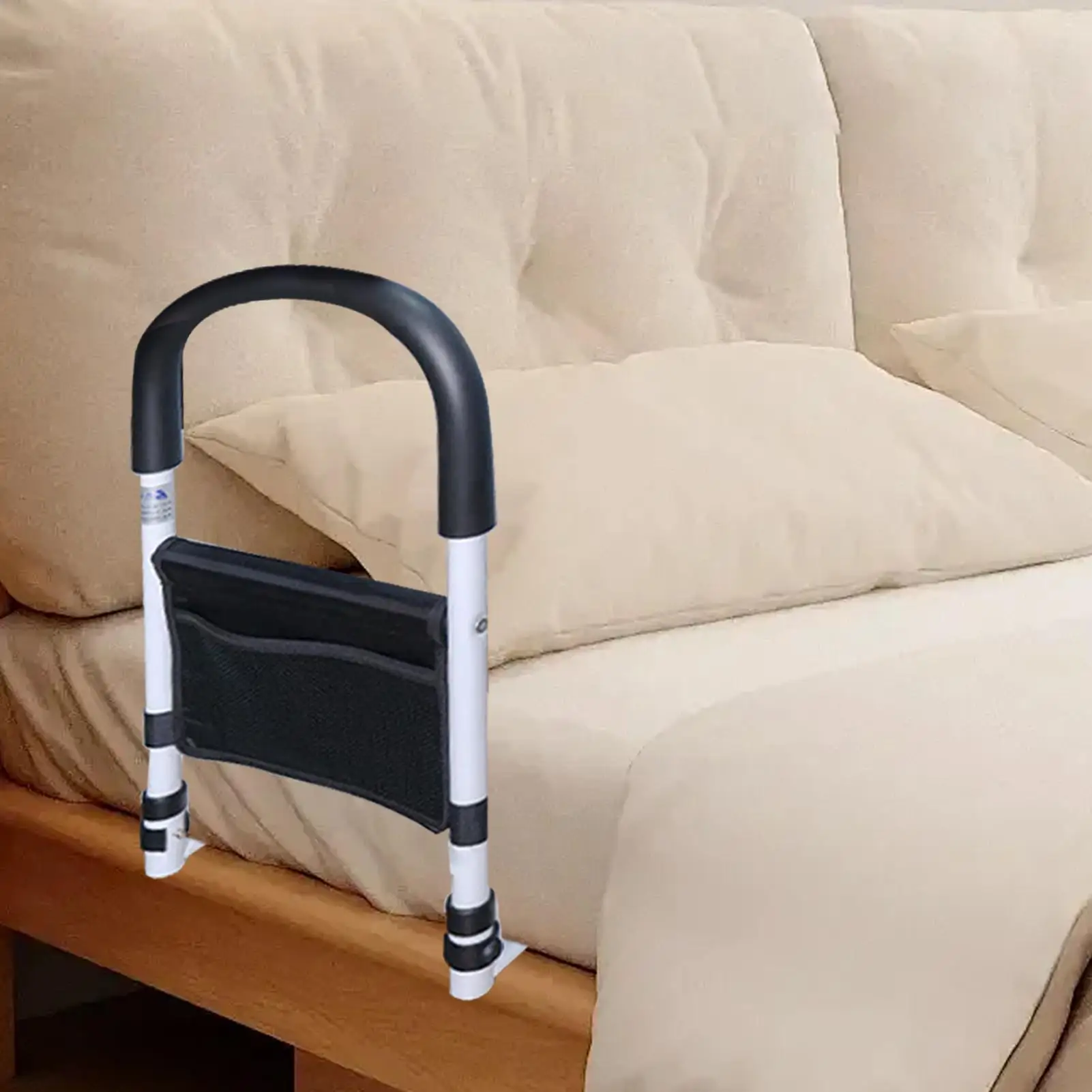 Barandilla de Cama para Personas Mayores con Bolsillos de Almacenamiento, Apoyabrazos de Cama, Barandilla de Protección Anticaídas, Barra de Soporte para Prevenir Caídas en la Cama
