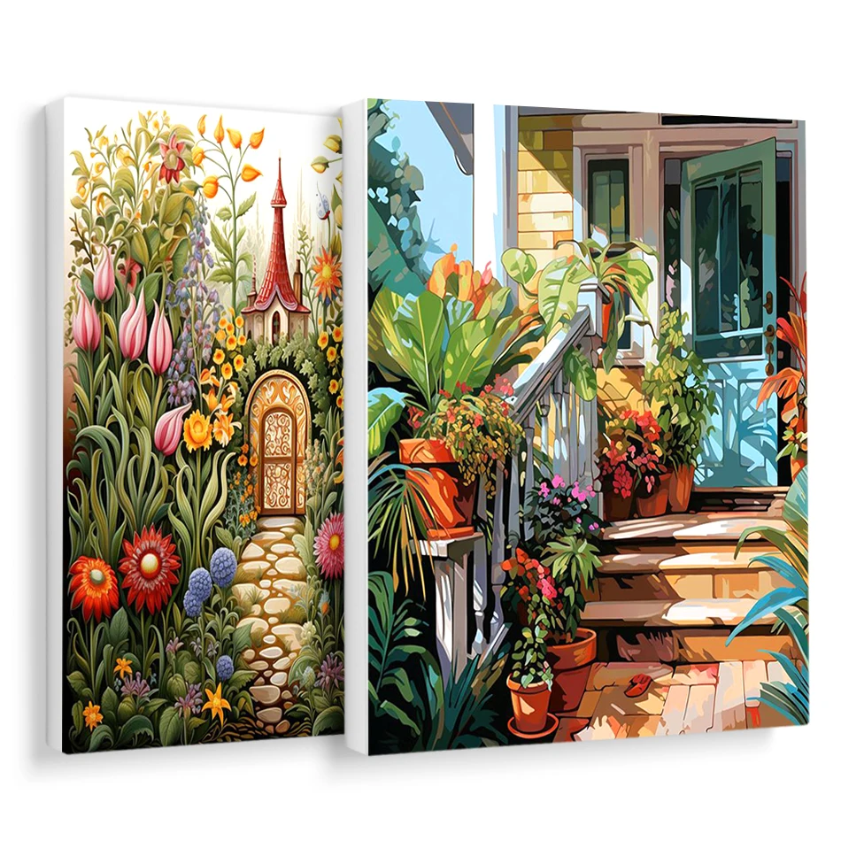 

RUOPOTY Painting By Numbers Framed Wall Art Modern On Canvas Drawing By Numbers For Beginner family garden Flowers Crafts Oil