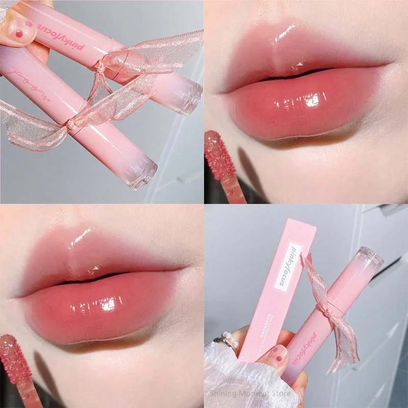 Ice Pink Hydrating Jelly Glass Lip Gloss Water Light Transparent Mirror Lip Glaze Long-lasting Moisturizing Brighten Lip Tint