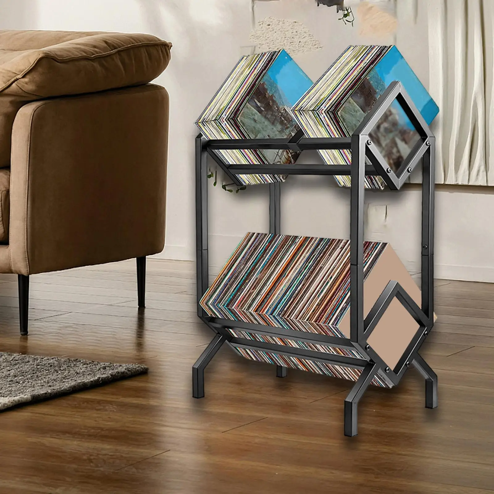 

Black Vinyl Record Stand Metal Sturdy Book Rack for Living Room Office