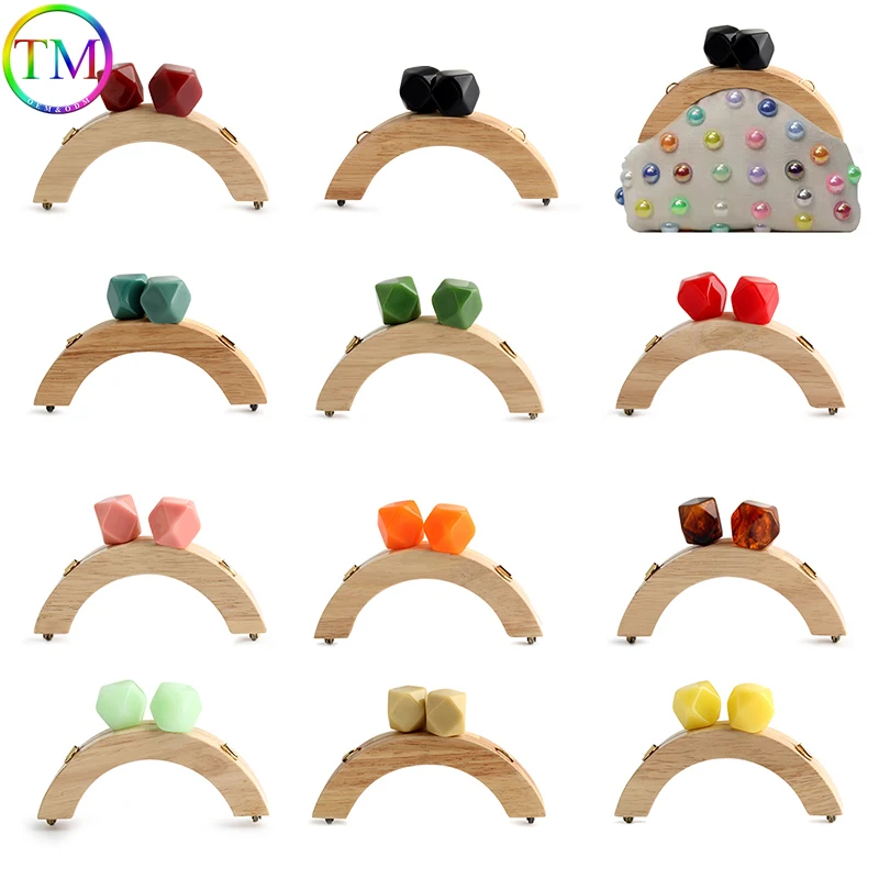 2/4/8PCS 13.5x8.5cm Colorful Resin Bead Wood Purse Frame For Making Kiss Clasp Obag Handles Shoulder Sewing Brackets Accessories