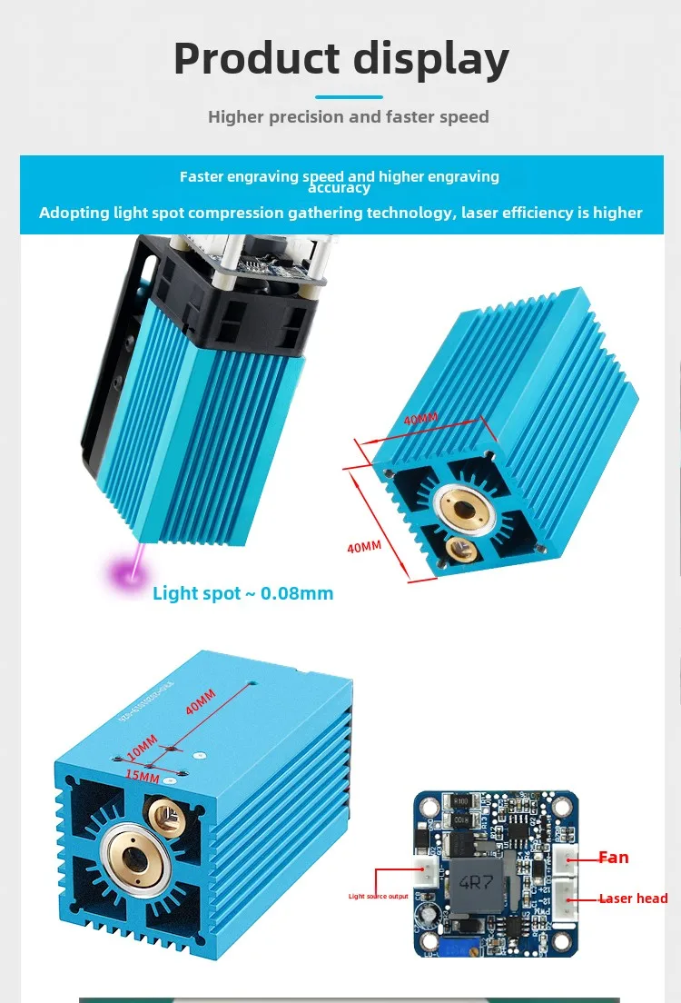 40W Blue Laser Module Head 450nm 5500mw For CNC 3018 1610 3020 Engraving Machine Metal Wood PVC Leather Cutting