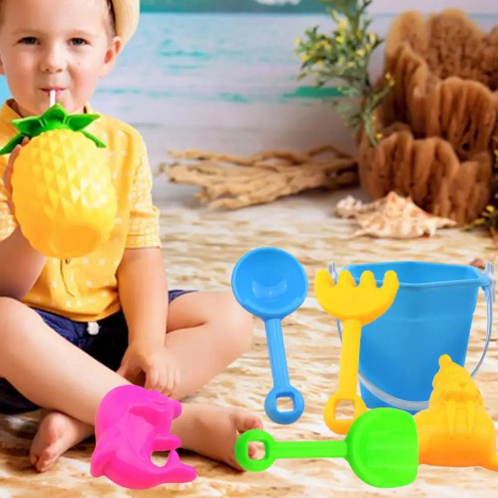 

7Pcs/Set Beach Bucket Toys with Marine Animal Mold Stimulate Pretend Game Safe Shovel Play Water ABS Kid Beach Toys with Bucket