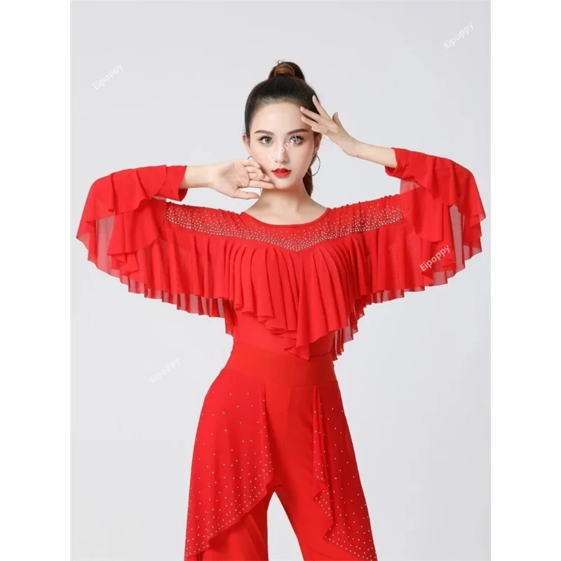 Mulheres Plissado Traje latino, Tops de Salão, Pole Dance Roupa, Ballet Padrão, Elegante, Moderno Festival Roupa, Jazz Camisa de rua