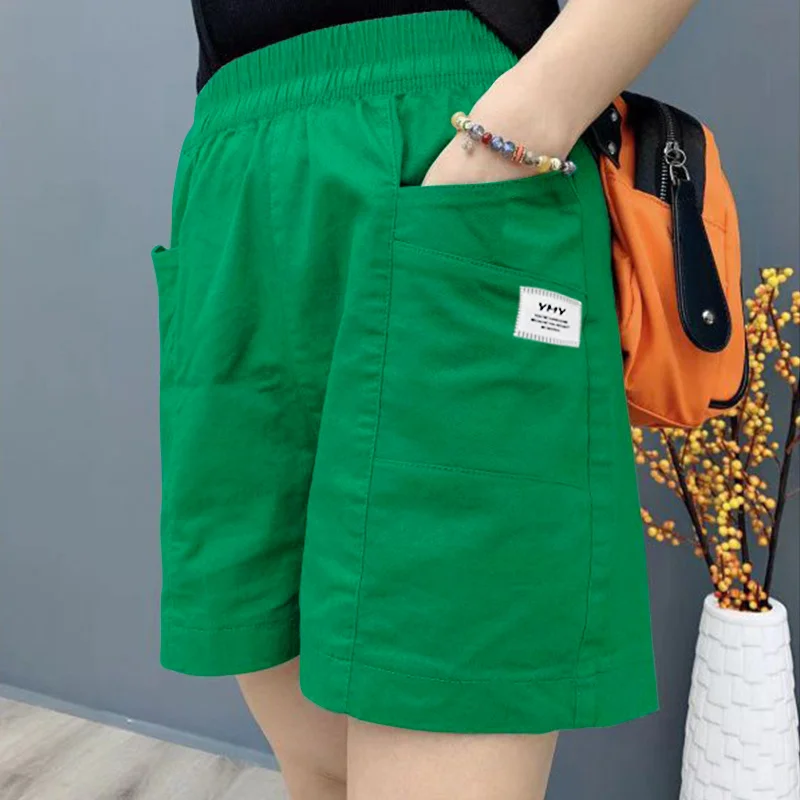 กางเกงขาสั้นสตรีฤดูร้อนสบายๆหลวมผ้าฝ้ายผ้าลินินวันหยุด Beachwear เอวสูงขากว้างนุ่มสบายน้ําหนักเบา