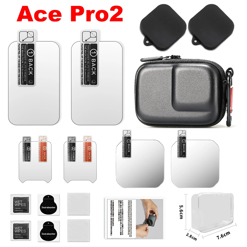 Lens Screen Protector appliable for Insta360 Ace Pro2 LCD Screen + Insta 360 Ace Pro 2 Front Screen Tempered Glass Bubble Free