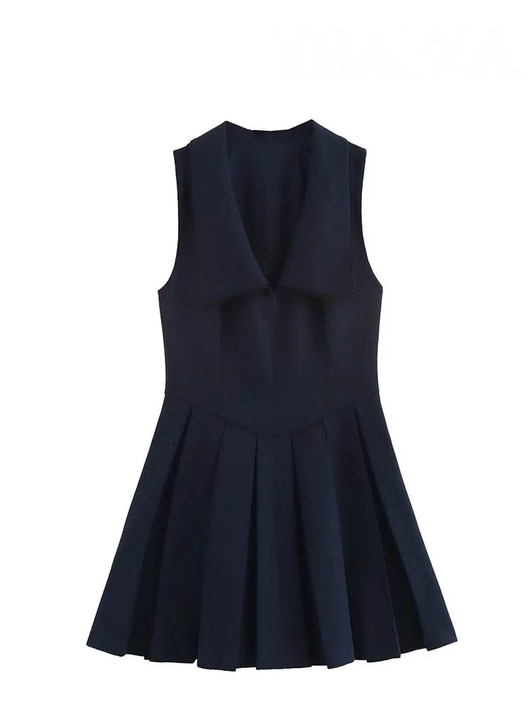 HH Women Mini Dress Sexy V-Neck Sleeveless Pleated Dress Female Summer Fashion Zipper Short Dress Slim Party Dress Mujer