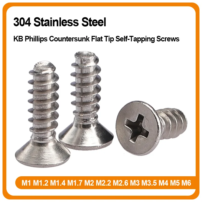 M1-M6 KB 304 Stainless Steel Phillips Countersunk Flat Tip Self-Tapping Screws 3-40mm DIY Industrial Hardware Fasteners