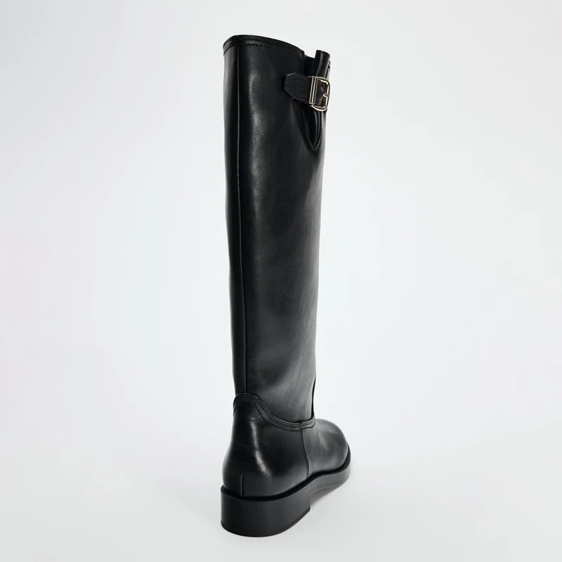 

ZABA TANA Autumn Winter High Top Booties for Women round Toe Thi Heel Bla Long Boot with Bule Faionable Youth oe