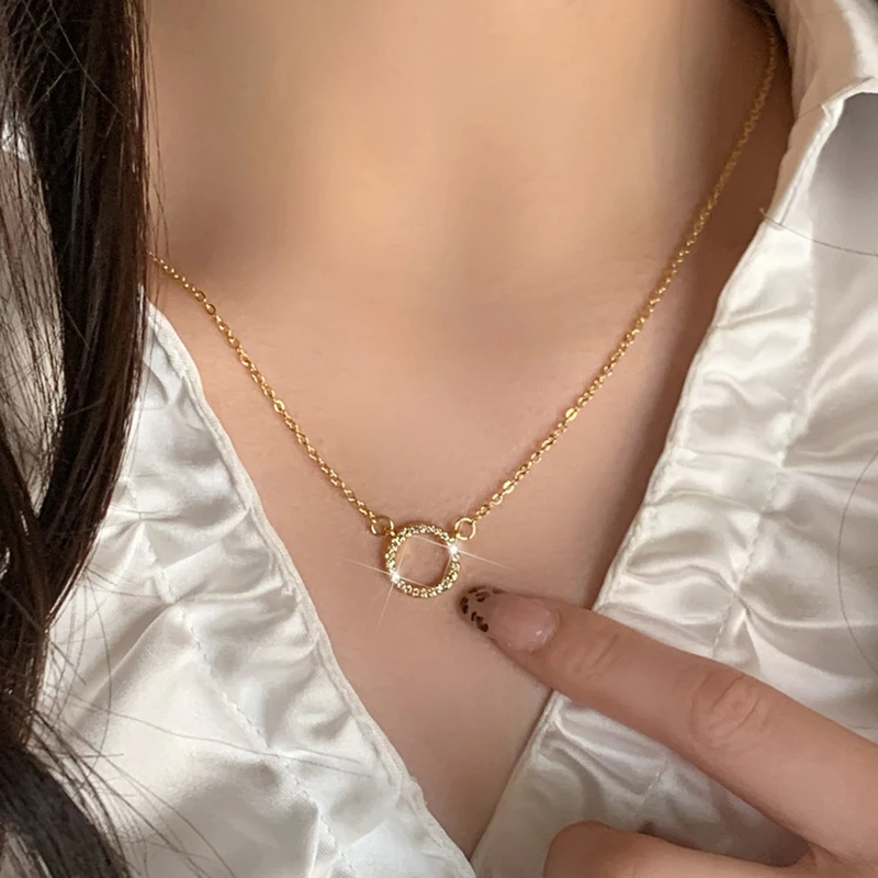 PONYKISS 925 فضة الزركون الجوف سلاسل مستديرة القلائد للنساء الحد الأدنى هندسية غرامة مجوهرات اكسسوارات العصرية