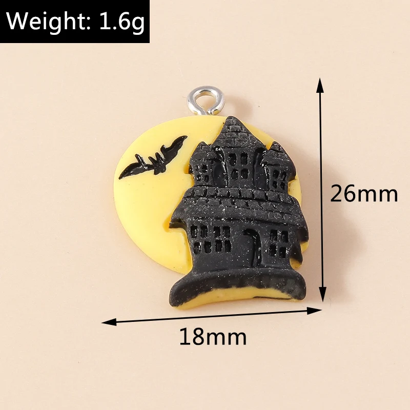 10 stücke gemischte Halloween Charms niedlichen Harz Witch Hut Katze Kürbis Mond Geist Charms Anhänger für DIY Schmuck machen Zubehör – Detail 6