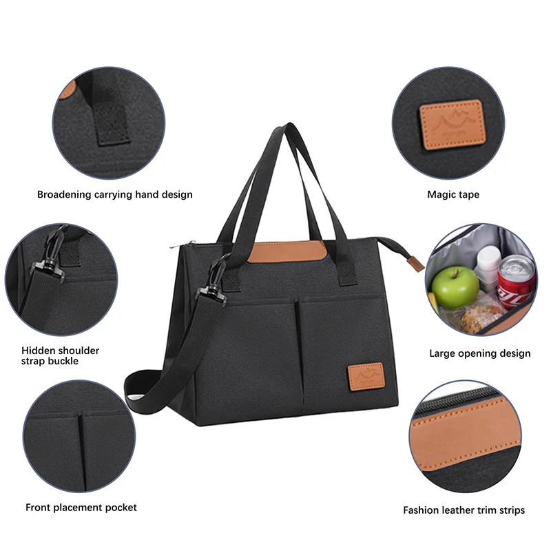 Tas Makan Siang Terisolasi Wanita Kapasitas Besar 10L Kotak Makan Siang Termal Tote dengan Desain 3 Lapis Anti Bocor Tas Makanan Portabel untuk Bekerja