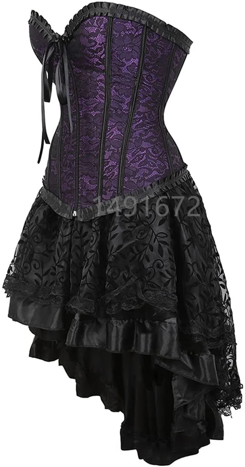 Sapubonva Corset Dress Gothic Cosplay Bustier for Women Skirt Top Set Sexy Vintage Victorian Plus Size Costume Red Korsage